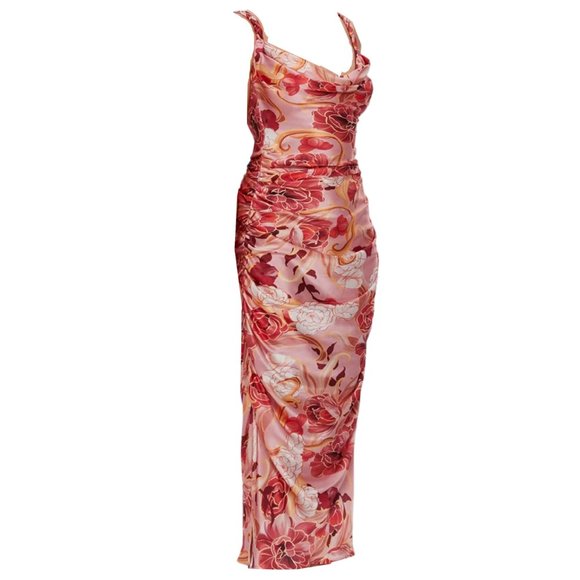 LEO LIN PINK MULTI RACHEL ADORN PRINT COWL NECK SLIP DRESS IN PASSION - Picture 2 of 4